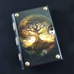 Caderno costurado com capa em madeira Árvore 01