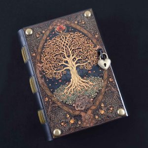 Caderno costurado com capa em madeira Árvore 02