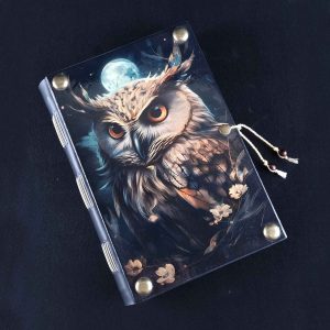 Caderno costurado com capa em madeira Coruja 05