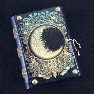 Caderno costurado com capa em madeira Lua 01