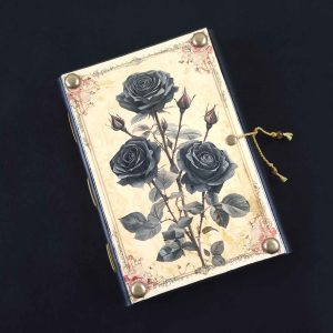Caderno costurado com capa em madeira Rosas 02