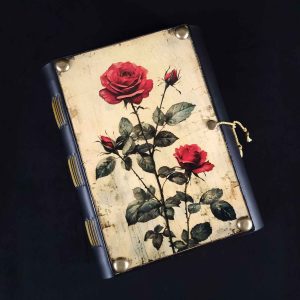 Caderno costurado com capa em madeira Rosas 03