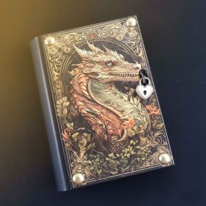 Fichário com capa em madeira A4 Dragão 01