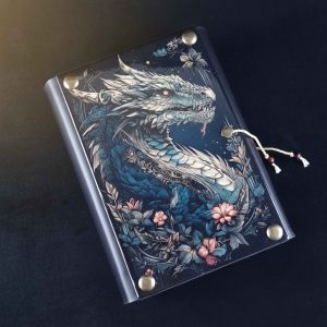 Fichário com capa em madeira A4 Dragão 02