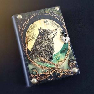 Fichário com capa em madeira A4 Lobo 01