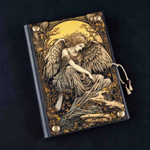 Fichário com capa em madeira A5 Anjo 01