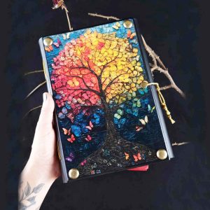 Caderno costurado com capa em madeira Árvore 03