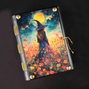 Caderno costurado com capa em madeira Bruxa 03