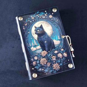 Caderno costurado com capa em madeira Gato 05